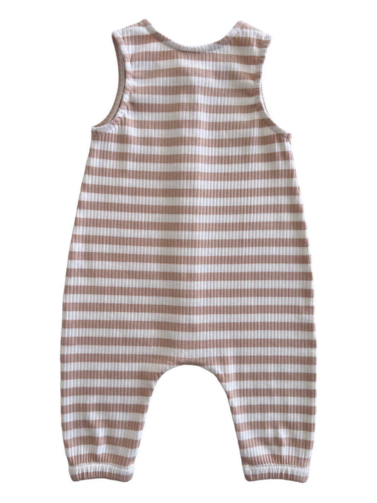 Tan Stripe / Organic Ribbed Bay Jumpsuit: 0-3M