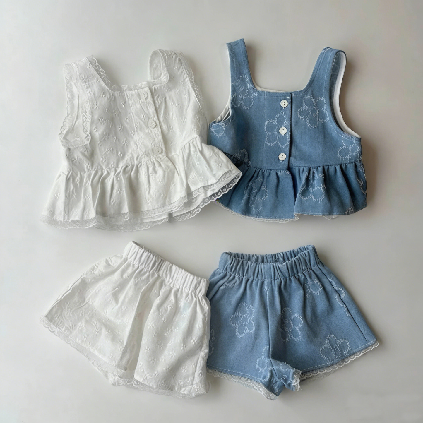 Denim Peplum Top Shorts Set