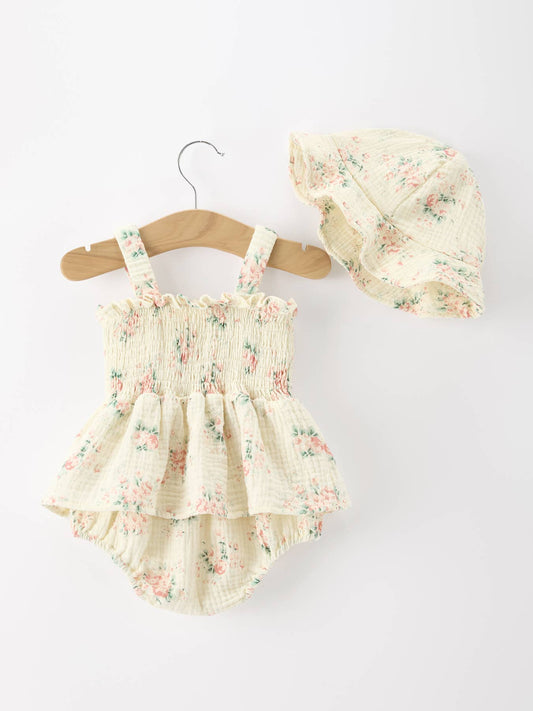 Granny’s Floral Romper + Hat Set