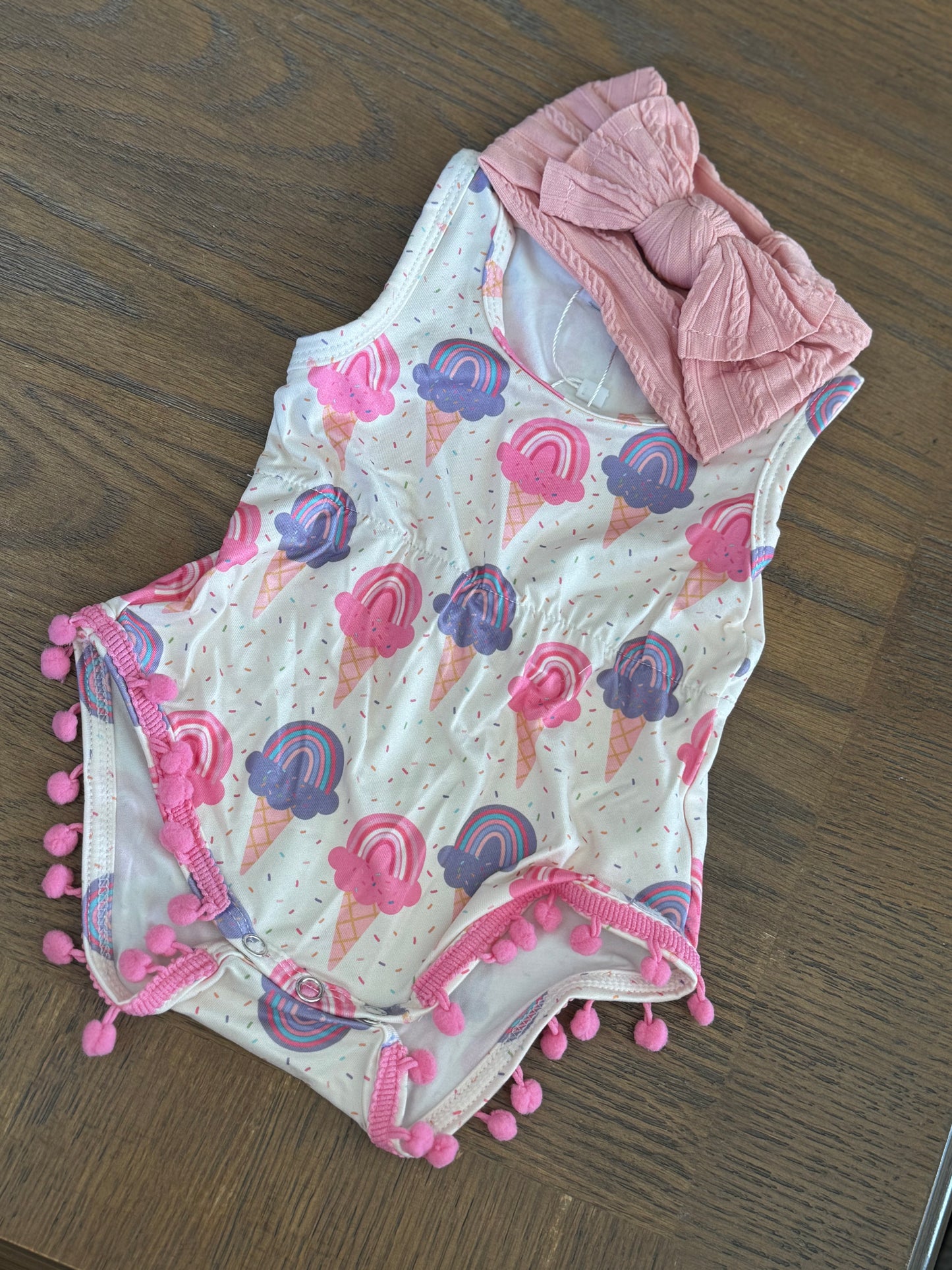 Dillon Pom Pom Romper - Rainbow Swirl