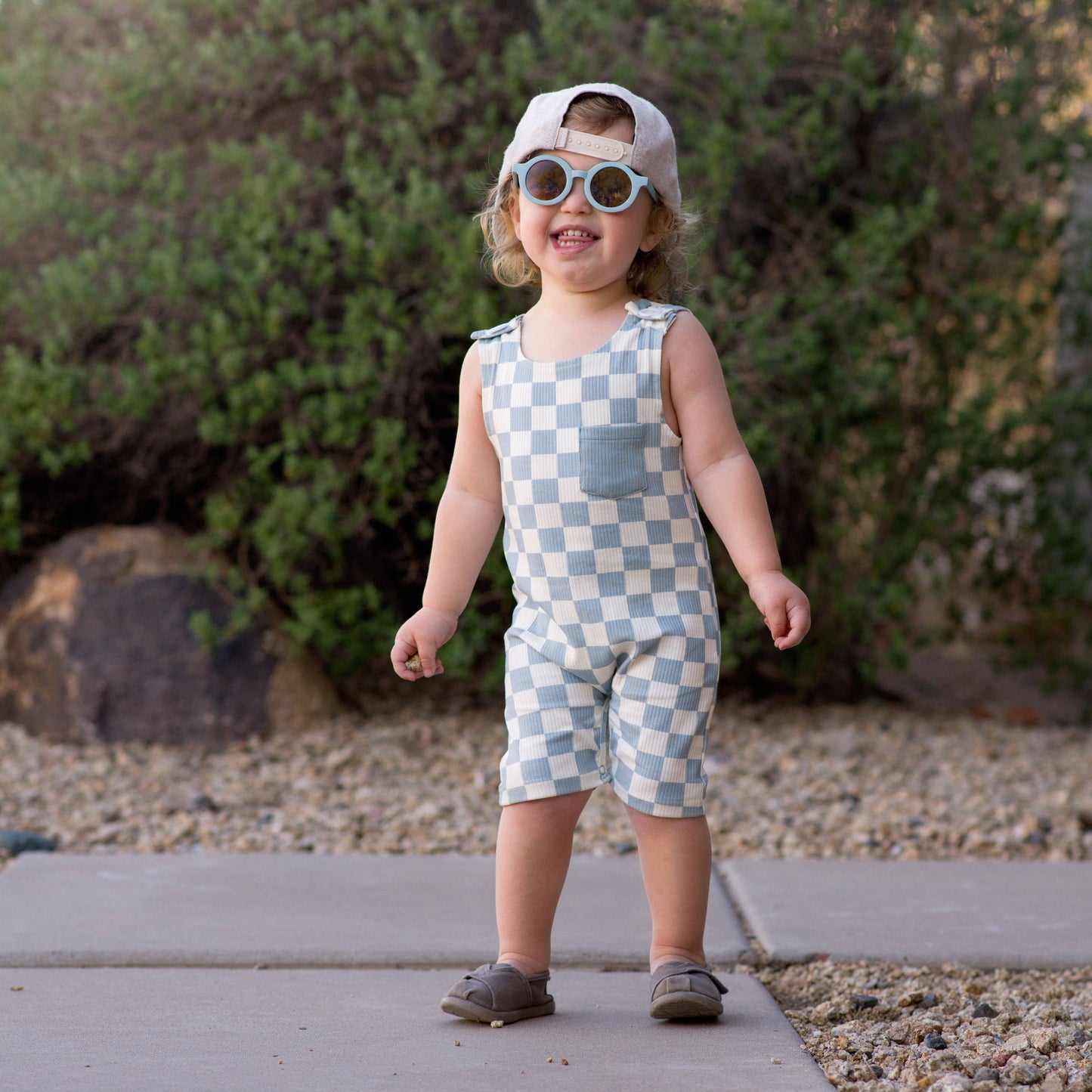Blue Checker Pocket Romper