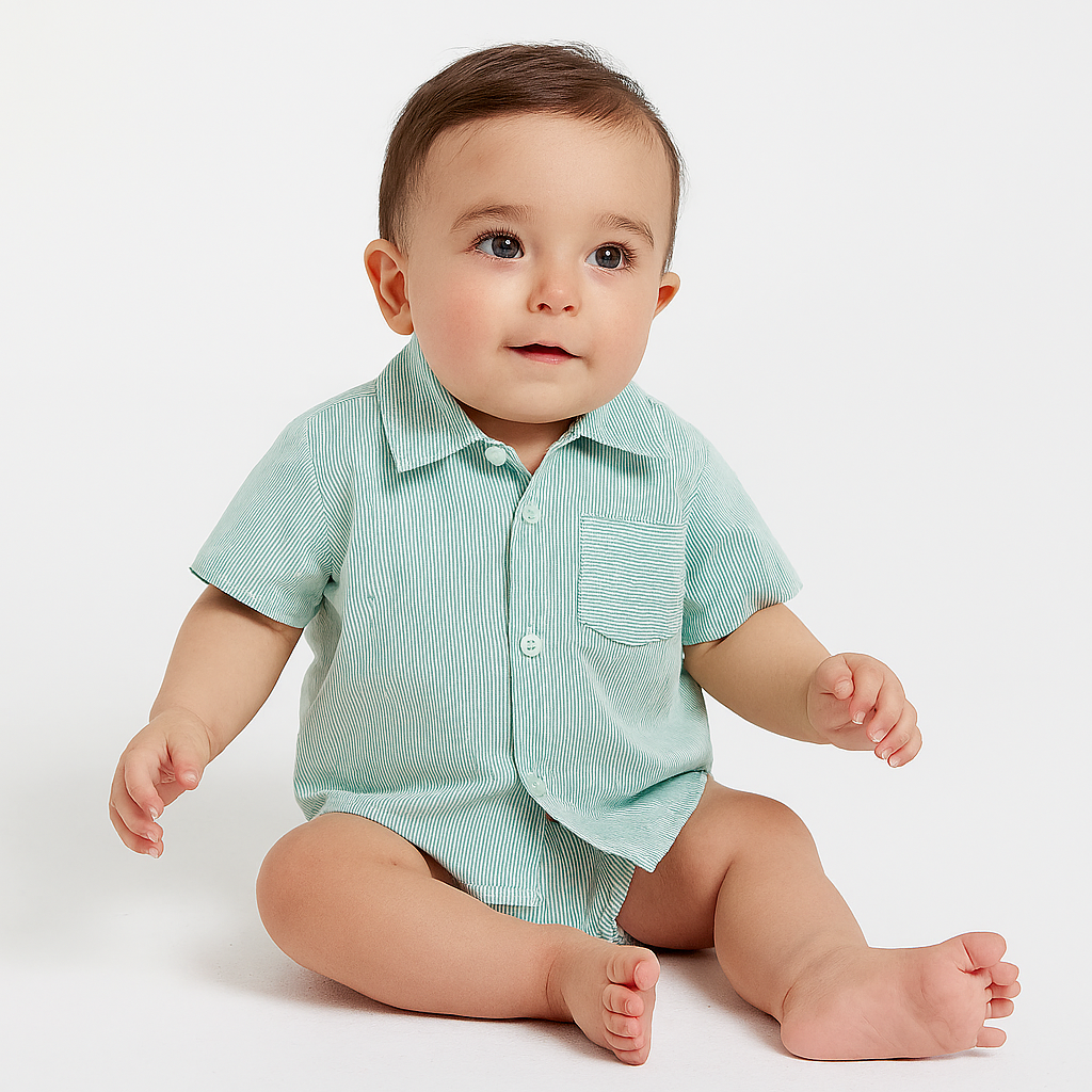 Green Stripped Cotton Button-Up