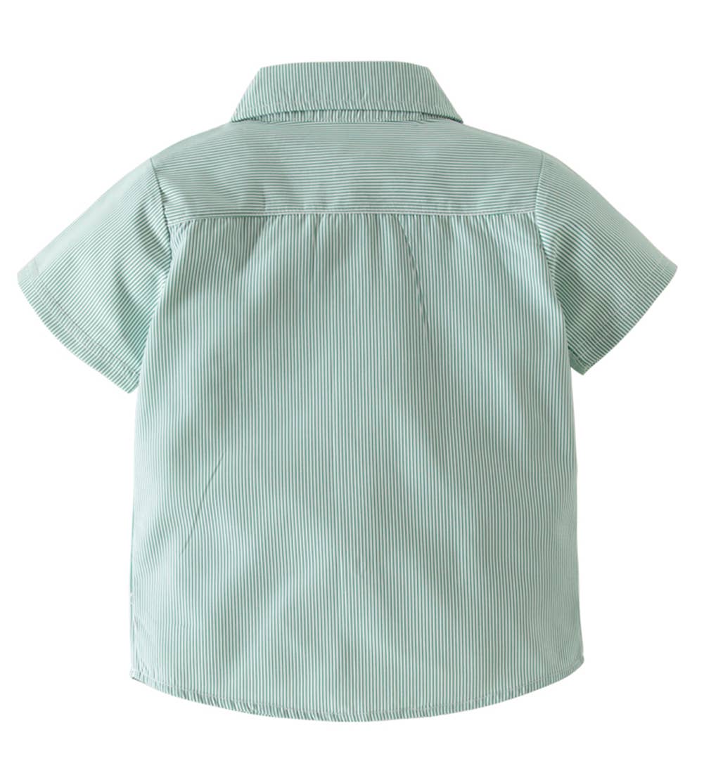 Green Stripped Cotton Button-Up