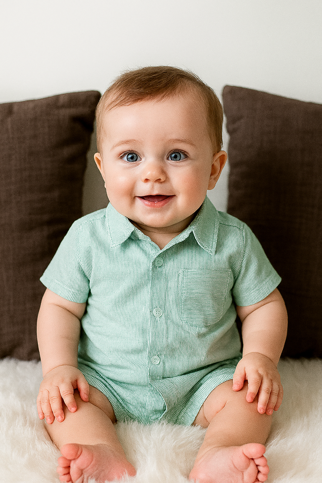Green Stripped Cotton Button-Up