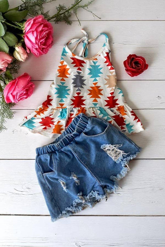 Aztec Halter Top + Shorts Set