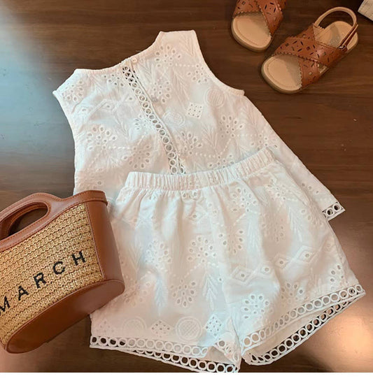 White Lace Tank Top Shorts Set