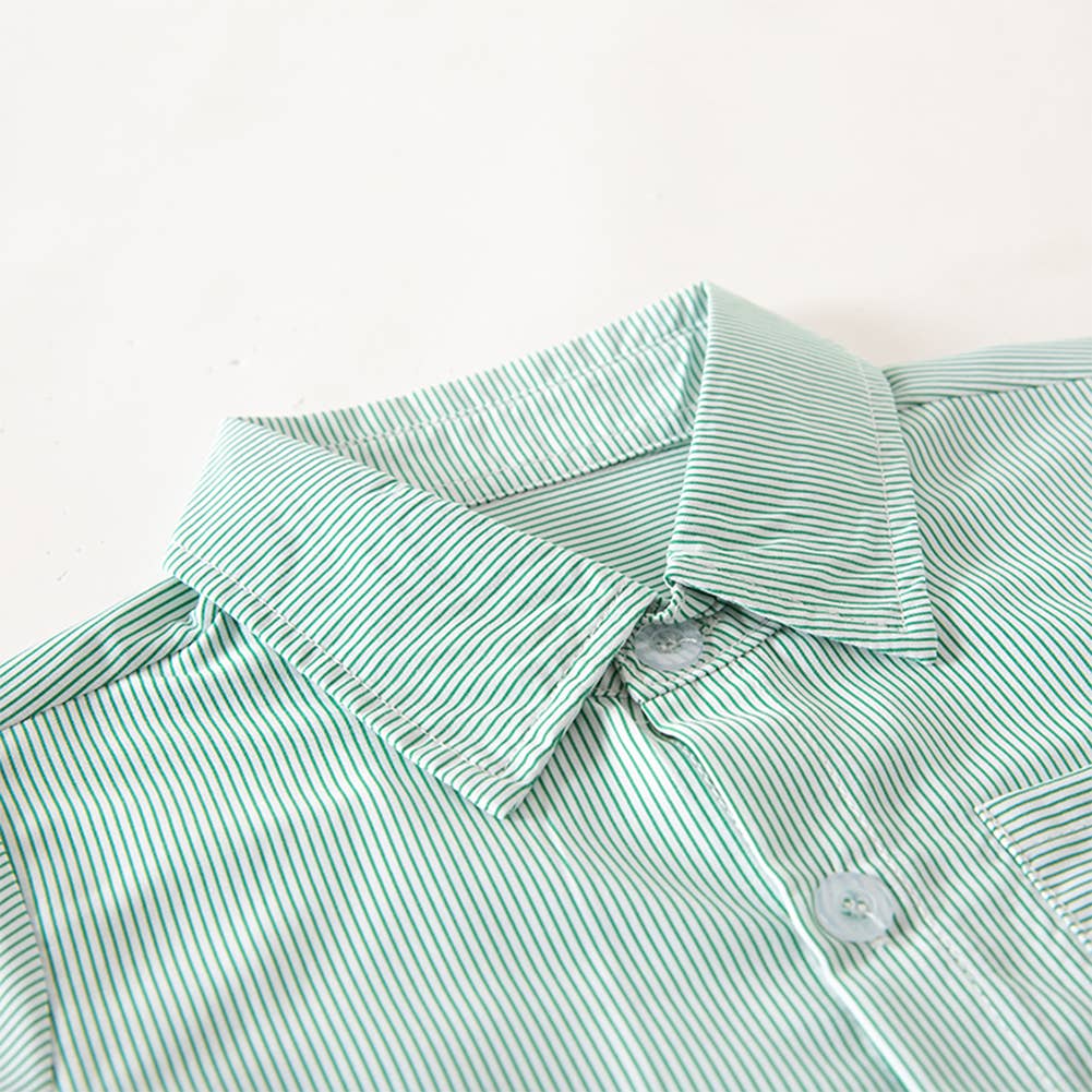 Green Stripped Cotton Button-Up