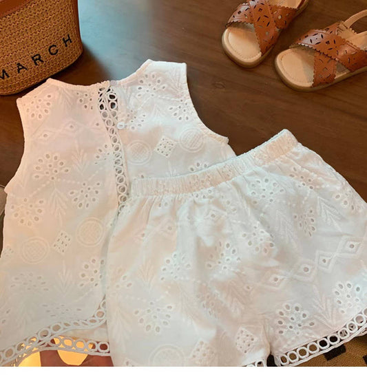 White Lace Tank Top Shorts Set