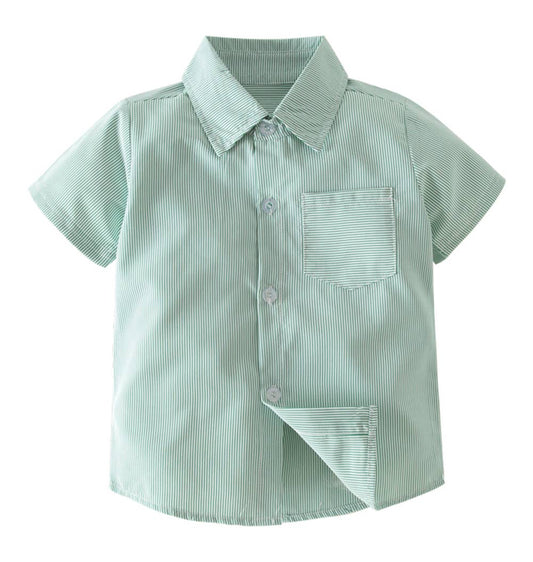 Green Stripped Cotton Button-Up
