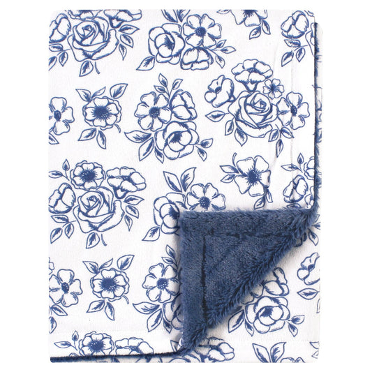 Navy Floral - Navy Plush Blanket