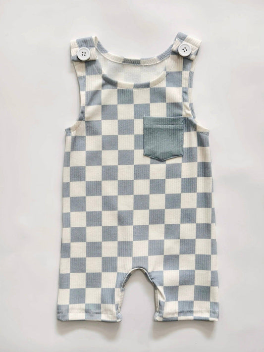 Blue Checker Pocket Romper