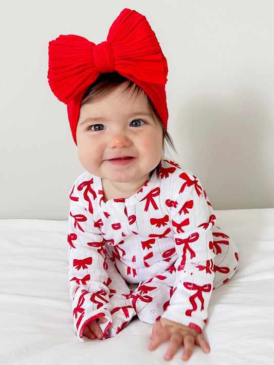 Red Bows / Organic Pointelle 2-Way Zip Footie